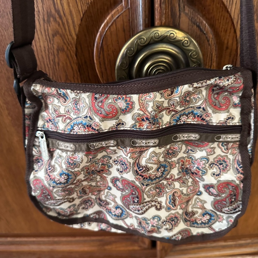 LeSport Sac Vintage Crossbody Bag in Brown and Paisley
